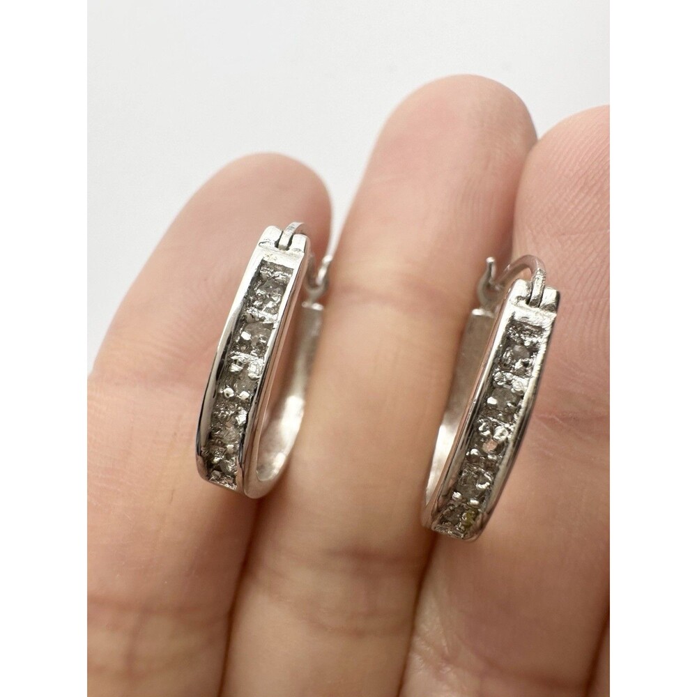 925 Sterling Silver Genuine Diamond Square Hoop Earrings